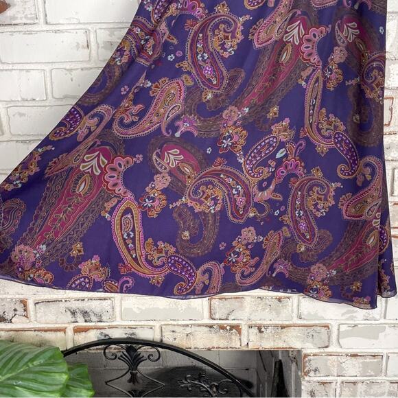 Coldwater Creek Purple Multi Paisley Flowy Layered Boho Whimsigoth Midi Skirt PL - Picture 5 of 9